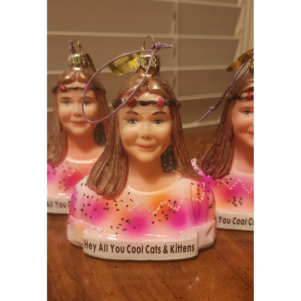 3 Carole Baskins Ornaments "Hey All‎ You Cool Cats & Kittens" Tiger King